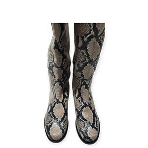 Stuart Weitzman pathython over the knee flat heel boots Cream